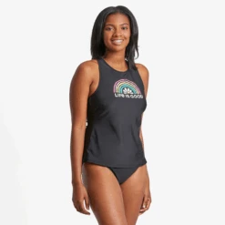 Women's Daisy Rainbow High Neck Tankini Swimsuit Top