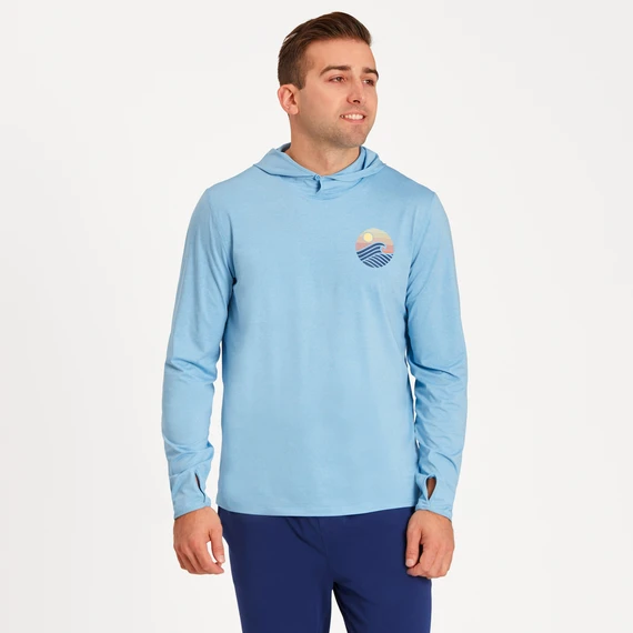 Men's Happiness Sunset Waves Long Sleeve Active Hooded Tee - Image 3