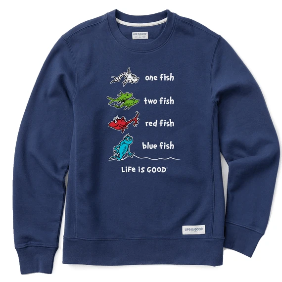 Men's One Fish Two Fish Book Cover Simply True Fleece Crew