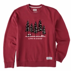 Men's Snowy Winter Cabin Scene Simply True Fleece Crew