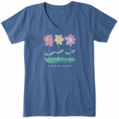 Women's 3 Happy Flowers Short SleeveVee