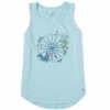 Women's Antique Compass Bird And Flowers Sleeveless High-Low Crusher Tank