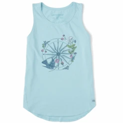 Women's Antique Compass Bird And Flowers Sleeveless High-Low Crusher Tank