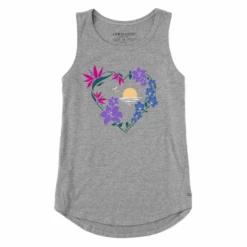Women's Beach Flowers Sleeveless High-Low Crusher Tank