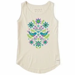 Women's Bird Flower Garden Sleeveless High-Low Crusher Tank