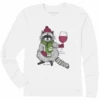 Women's Fineline Warmly Dressed Racoon And Wine Long Sleeve Crusher Tee