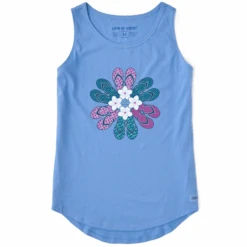 Women's Flip Flop Flower Sleeveless High-Low Crusher Tank