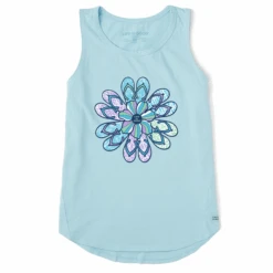 Women's Flip Flop Patterned Flower Sleeveless High-Low Crusher Tank