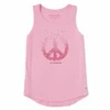 Women's Floating Hearts Peace Sign Sleeveless High-Low Crusher Tank