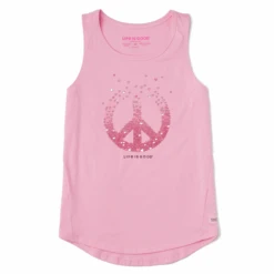 Women's Floating Hearts Peace Sign Sleeveless High-Low Crusher Tank