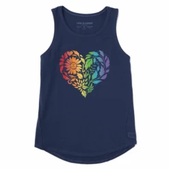 Women's Floral Rainbow Heart Sleeveless High-Low Crusher Tank