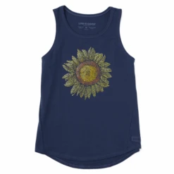 Women's Luminescent Sunflower Sleeveless High-Low Crusher Tank