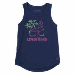 Womens Neon Flamingo High-Low Crusher Tank
