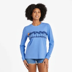 Women's Palm Sea Stripe Long Sleeve Crusher Tee