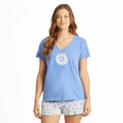 Women's Peaceful Daisy Snuggle Up Relaxed Sleep Vee