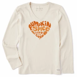 Women's Pumpkin Spice Heart Long Sleeve Crusher Vee