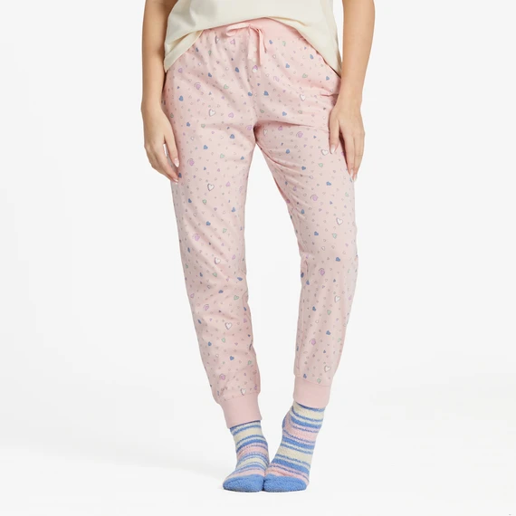 Women's Scattered Hearts Pattern Snuggle Up Sleep Jogger