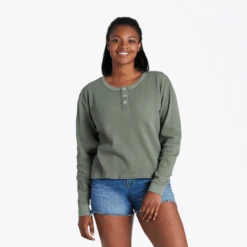 Women's Solid Boxy Thermal Henley
