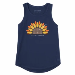 Women's Sunflower Peaceful Sunrise Sleeveless High-Low Crusher Tank