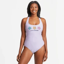 Women's Three Daisies Tie-Back Scoop One Piece Swimsuit