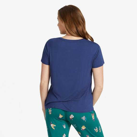 Women's Three Holiday Pups Lightweight Sleep Tee - Image 3