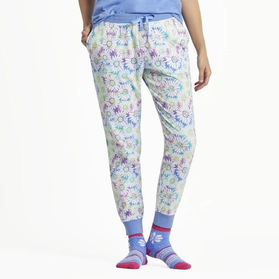Women's Tie Dye Daisy Pattern Snuggle Up Sleep Jogger
