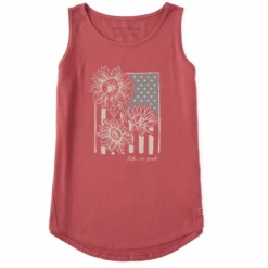 Women's Woodcut Sunflower Flag Sleeveless High-Low Crusher Tank